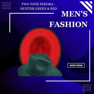 Two-Tone Fedora - HUNTER GREEN & RED